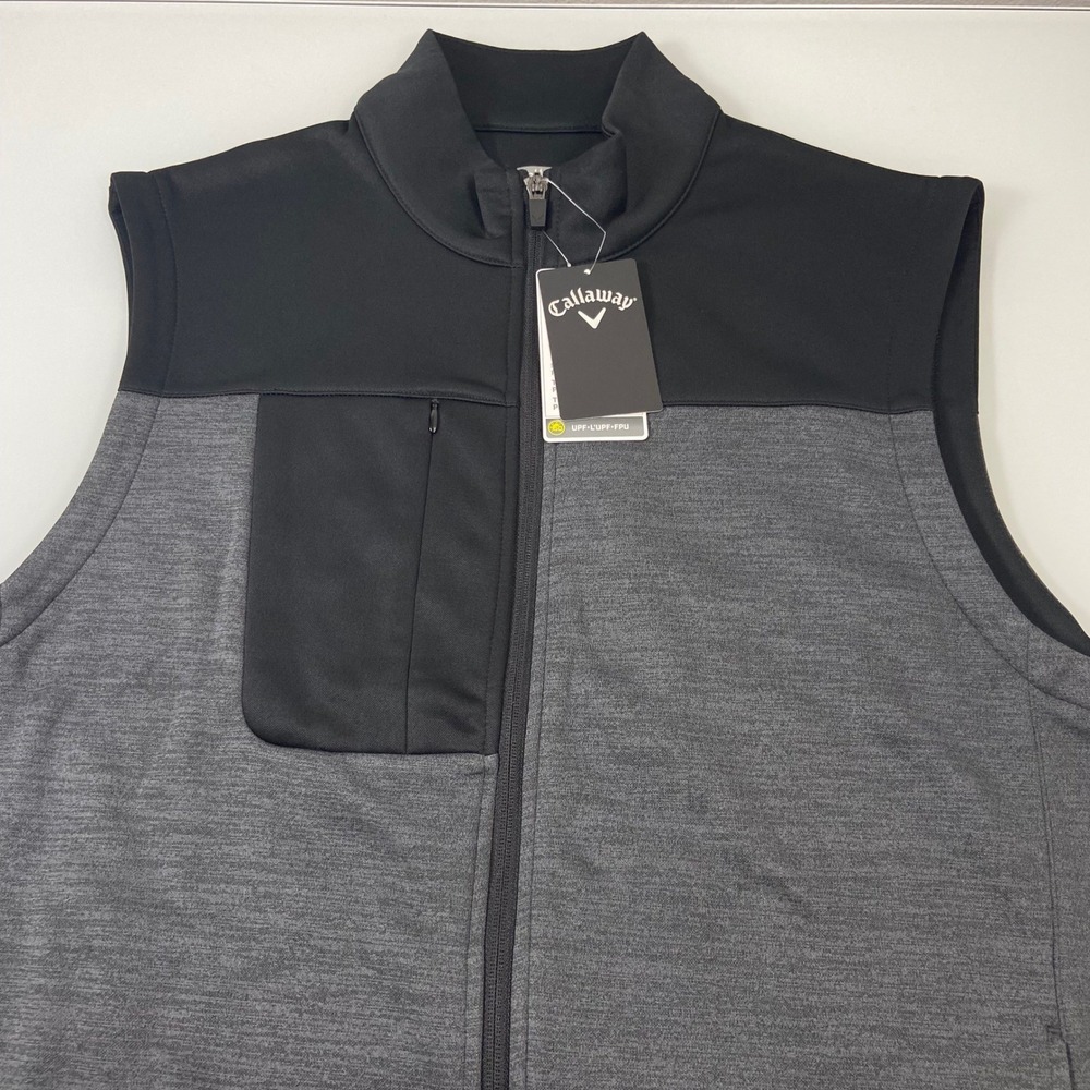 Callaway Mens Size L Golf Sheath Hybrid‎ Quilted Vest Black Grey Full Zip NEW